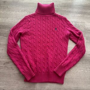 Vintage Lauren ralph Lauren Pink Cable Knit Turtleneck Sweater Sz S